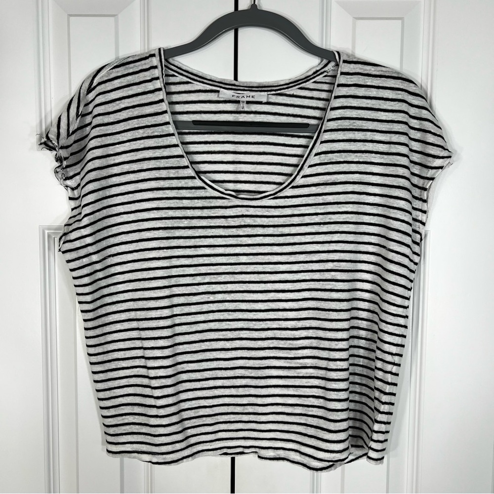 Frame Denim Black and White Striped Tee